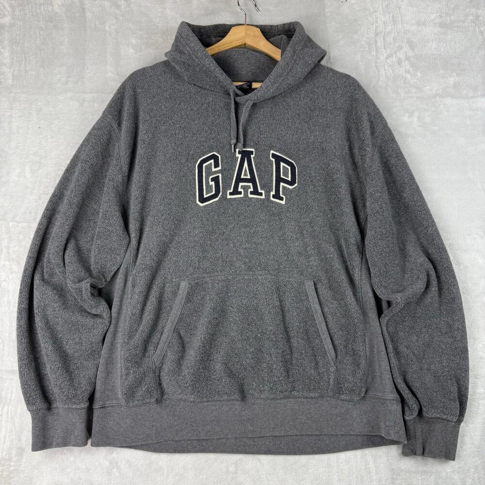 Y2K Gap Fleece Logo Hoodie Gray Pullover Classic Streetwear Men Size M Skater
